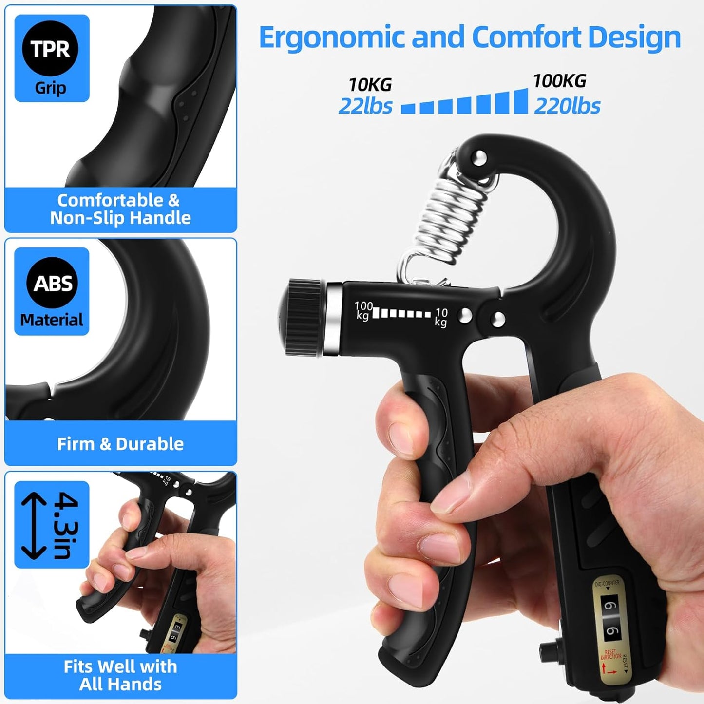 Adjustable Grip Strength Trainer Set (2PCS) - 22-220Lbs (10-100Kg) Resistance, Hand Gripper for Forearm Strengthening and Finger Exercise, Ideal for Muscle Development and Injury Rehabilitation