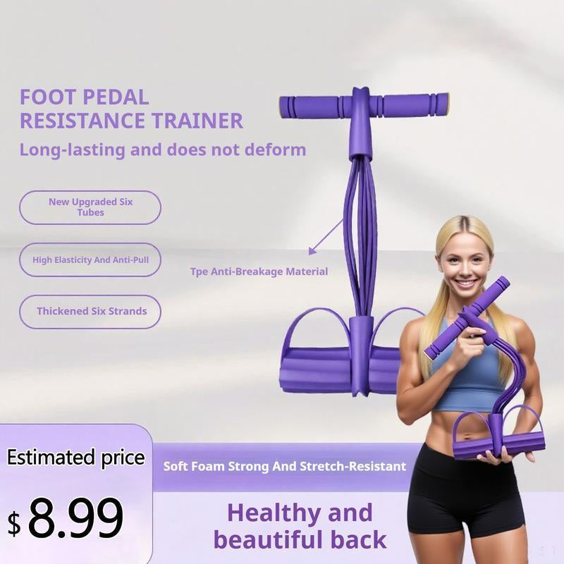 Ultimate 6-Strand Heavy Duty Abdominal Crunch Machine – Enhance Leg & Core Workouts with Sit-Up Assist, Portable Home Gym Equipment, Non-Slip Foot Pedal & Resistance Bands
