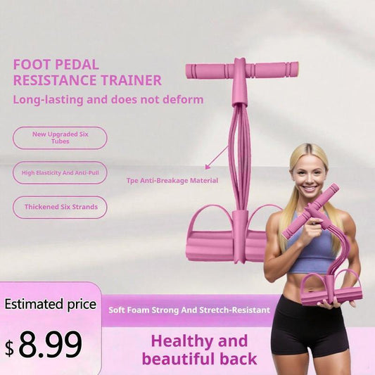 Ultimate 6-Strand Heavy Duty Abdominal Crunch Machine – Enhance Leg & Core Workouts with Sit-Up Assist, Portable Home Gym Equipment, Non-Slip Foot Pedal & Resistance Bands