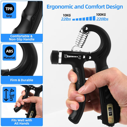Adjustable Grip Strength Trainer Set (2PCS) - 22-220Lbs (10-100Kg) Resistance, Hand Gripper for Forearm Strengthening and Finger Exercise, Ideal for Muscle Development and Injury Rehabilitation
